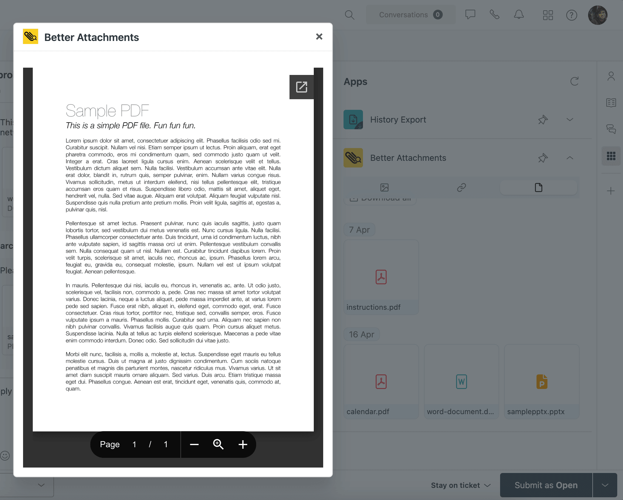 Previewing a PDF inside a Zendesk ticket